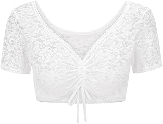 Abrigo base de encaje blanco ultracorto para mujer, manga corta, cuello en V, bonito top con gancho/flores, blusas con purpurina