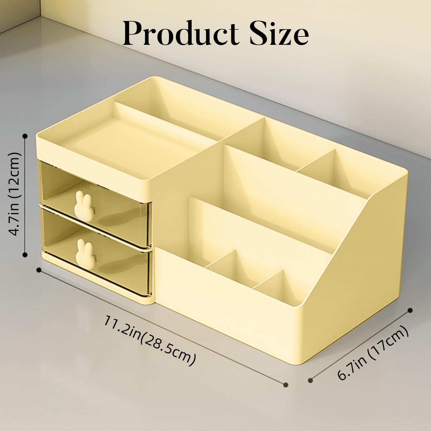 Makeup Organizer, Cosmetic Desk Storage Box with Drawers Skincare Organizers for Dressing Table, Countertop, Bathroom Counter, Vanity Holder for Brushes, Lotions, Lipstick, Perfume (Yellow-Clear) - Image 2