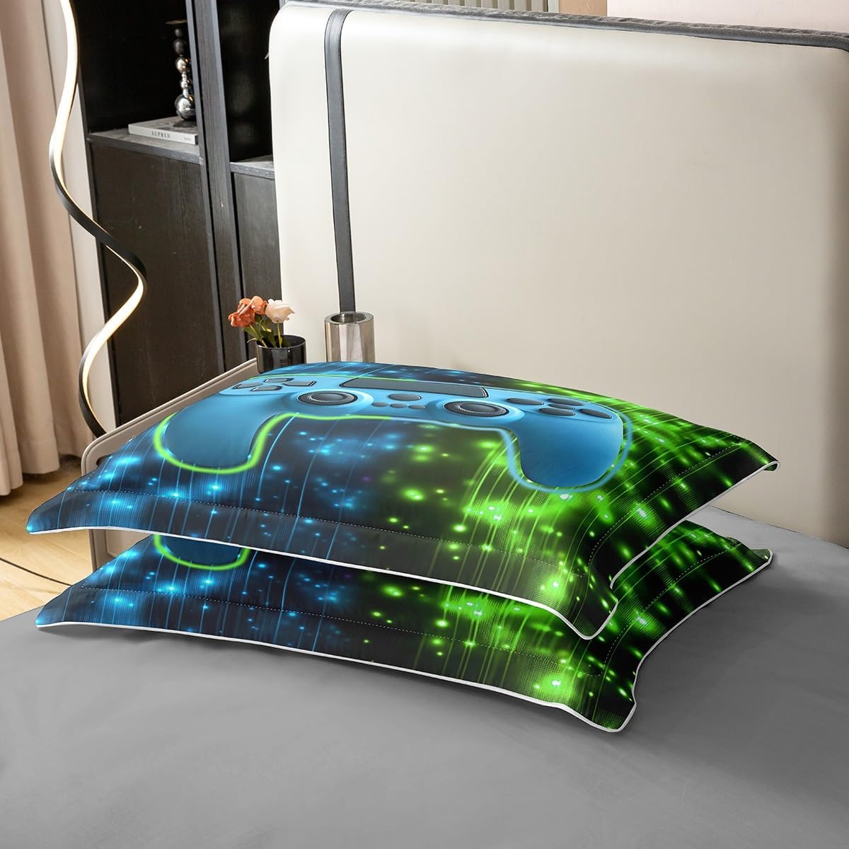 Feelyou Gaming Duvet Cover 100% Cotton Queen Size Green Blue Gamepad Comforter Cover for Boys Girls 3D Gamepad Bedding Set 3Pcs Game Controller Room Decor Breathable Soft Lightweight Microfiber