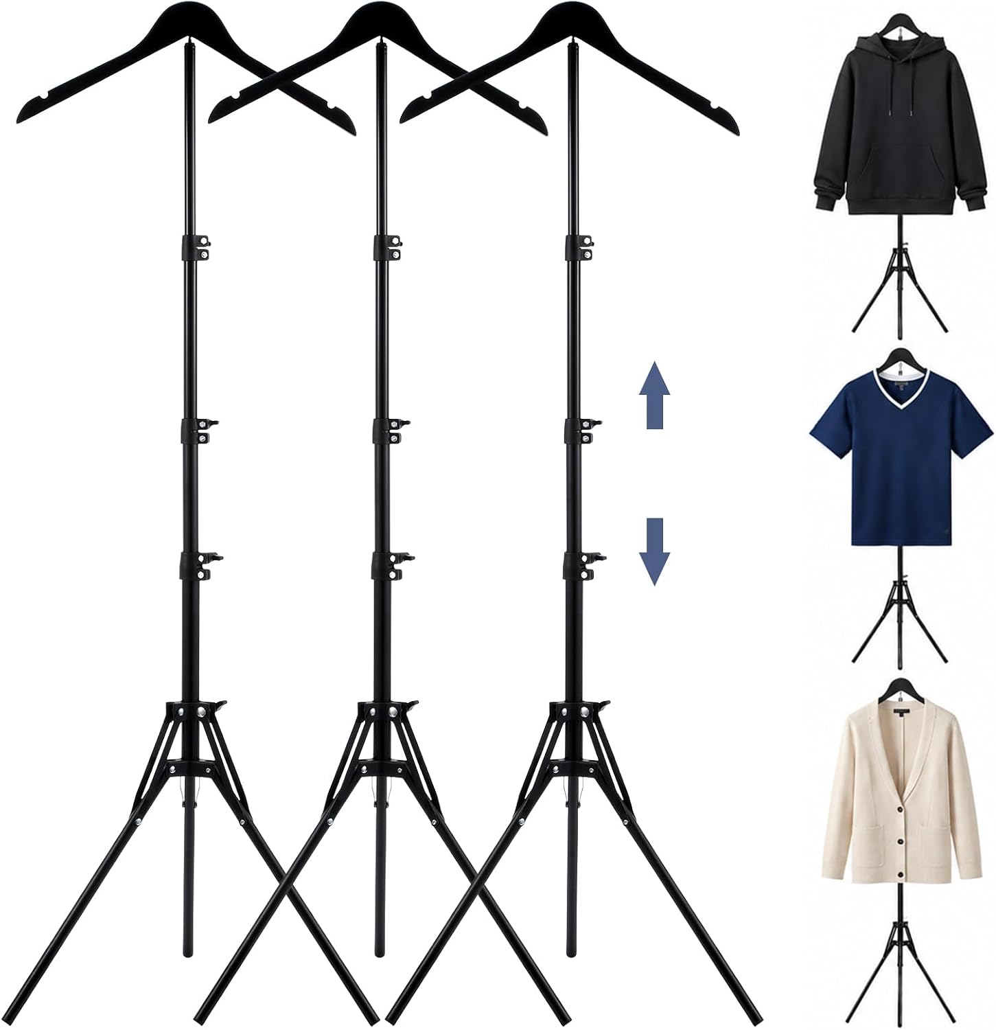 3 Set Adjustable Shirt Display Stand Foldable Metal Clothing Display Stand