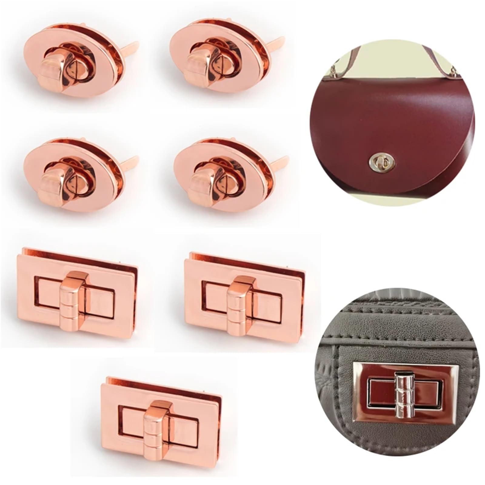 Skręć zamek, zamknij portfel, Zapięcia do torebek, metalowe, w kolorze różowego złota, prostokątne, opakowanie 10 sztuk, 28 mm i 48 mm, wiele stylów(Style 2)