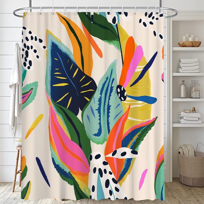 Lofaris Cortina de ducha bohemia con estampado floral de selva para baño, colorido, bohemio, abstracto, astético, pastel, moderno, contemporáneo,