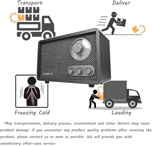 Miniatura 8 de LoopTone Radio FM AM Radio retro de madera con Bluetooth Play MP3 y antena altavoz integrado para cocina, sala de estar, oficina (negro)