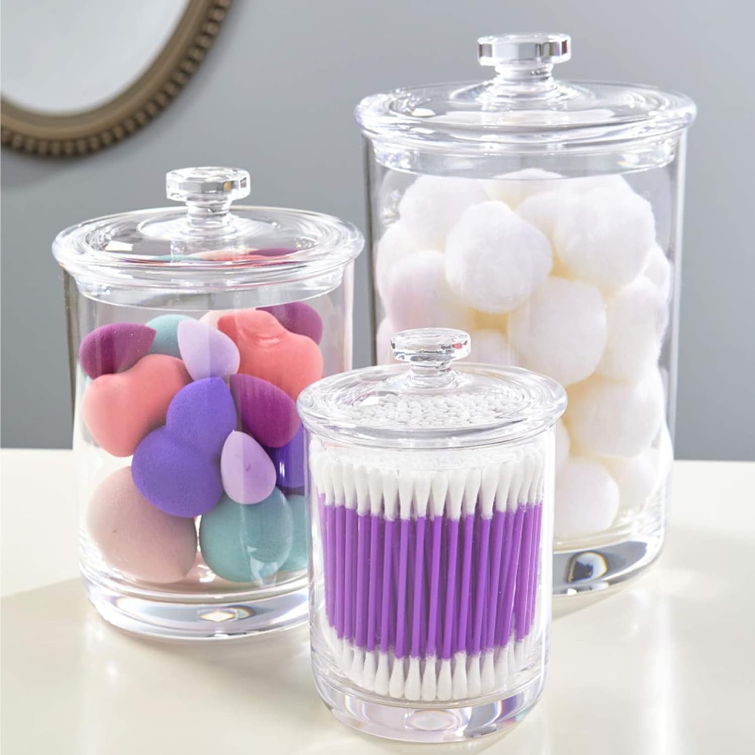 Lyellfe 3 Pack Acrylic Apothecary Jars, Vanity Canister with Airtight Lid image 5