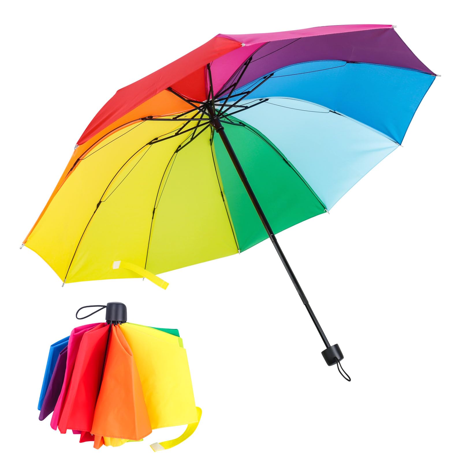 smtfctyFolding Travel Umbrella - 10 Ribs, Portable Rainbow Umbrella for Men, Women & Kids