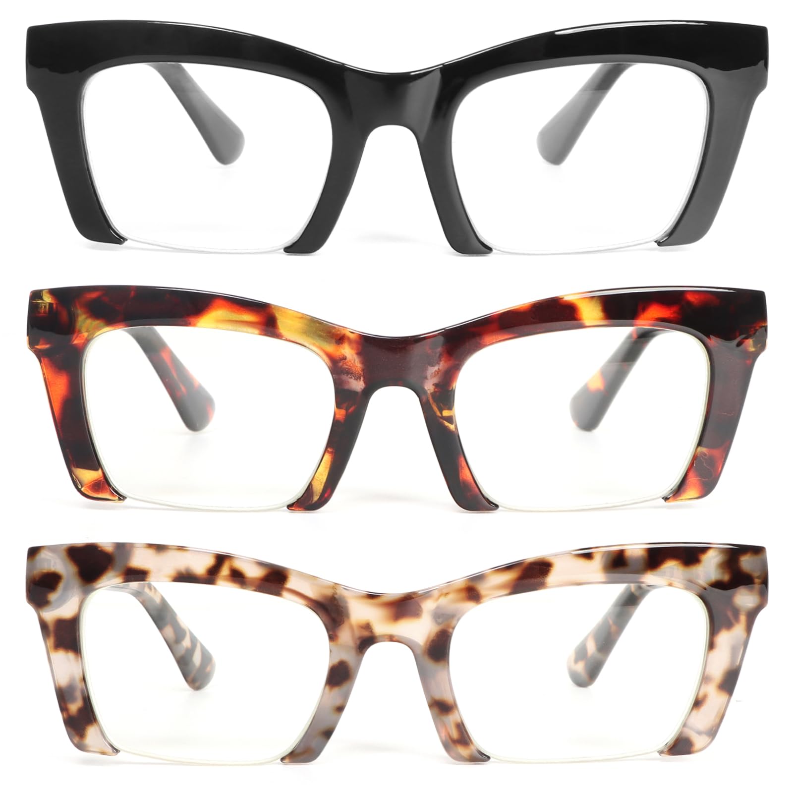 KoKoBin 3 Pack Halbrand-Lesebrille für Frauen Blaulichtfilternde modische übergroße Computerbrille mit Federscharnier