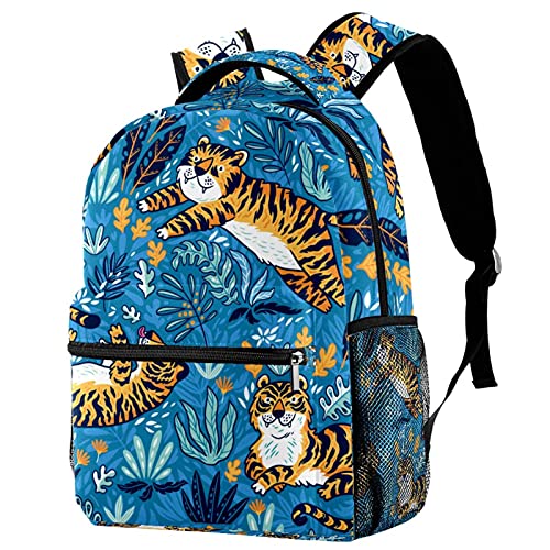 Sac à dos de voyage tigre bleu résistant pour filles et garçons