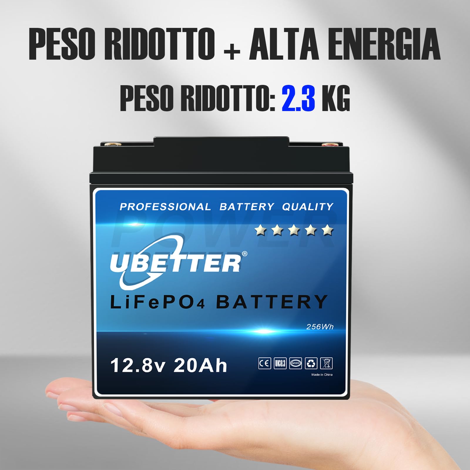 UBETTER 12V 20AH LiFePO4 Batteria litio Ricaricabile con 20A BMS Batteria al litio a Ciclo Profondo Perfetta per Sistemi di Energia Solare, Monopattini per Bambini, Fish Finder