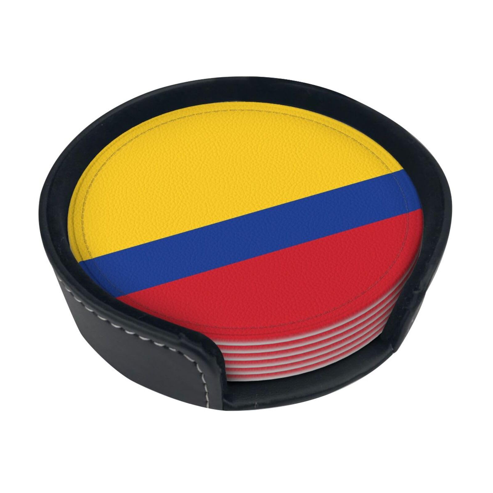 Flag of Colombia Patterned Coaster Set (6 Pack), Round Coasters, Suitable for Home Kitchen or Coffee Table Decoration