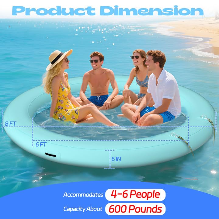 FAHKNS Water Hammock Inflatable Floating Dock,Round Floating Sunchill Float Ring for Adults,Heavy Duty Pool Float Raft for Lake and Ocean(8FT)
