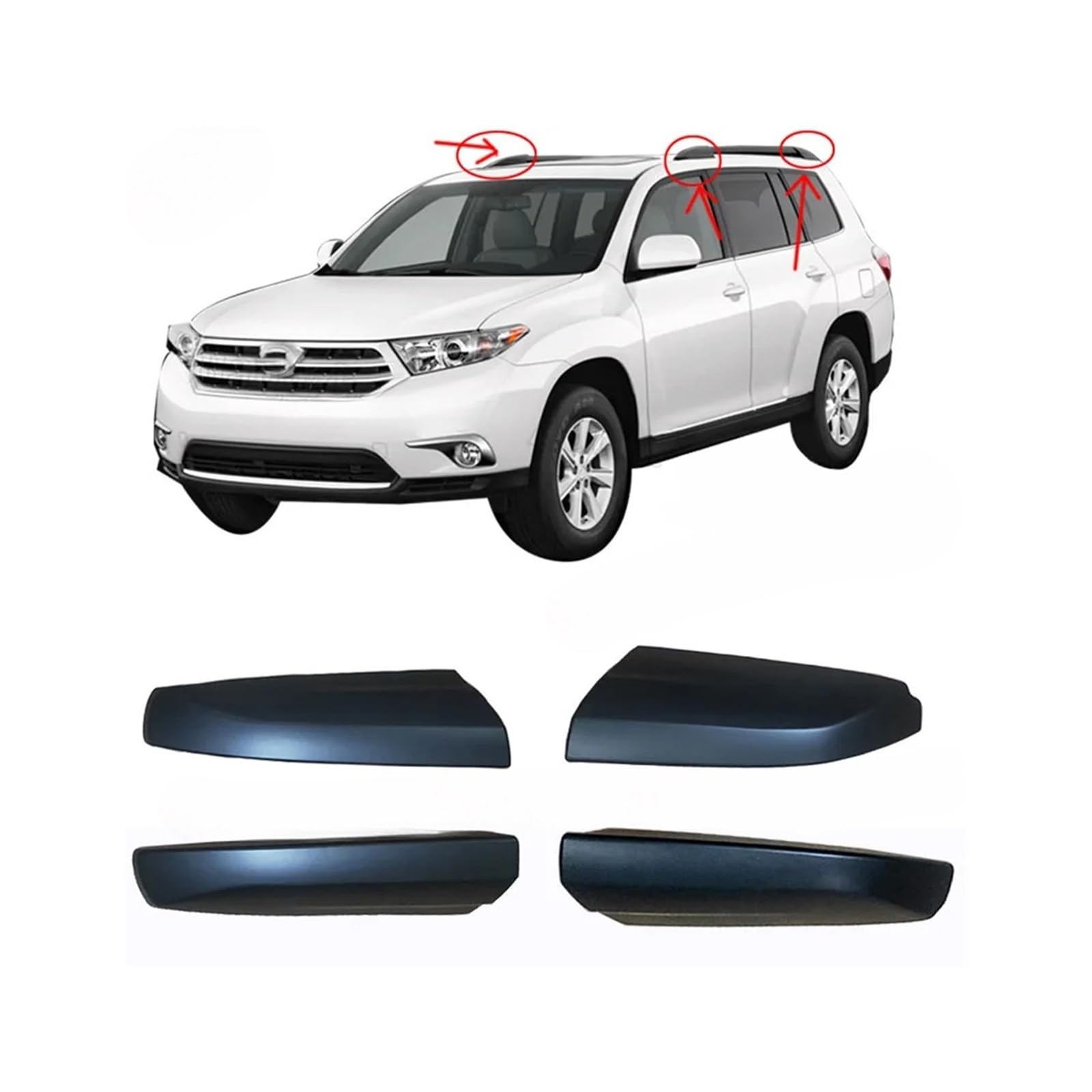 4-częściowy pokrowiec na bagażnik dachowy, pasujący do Toyoty, Highlander XU40 2008-2013, kolor czarno-srebrny, LOT, osłona koniec bagażnika dachowego Osłona końcowa bagażnika dachowego(GRAY)