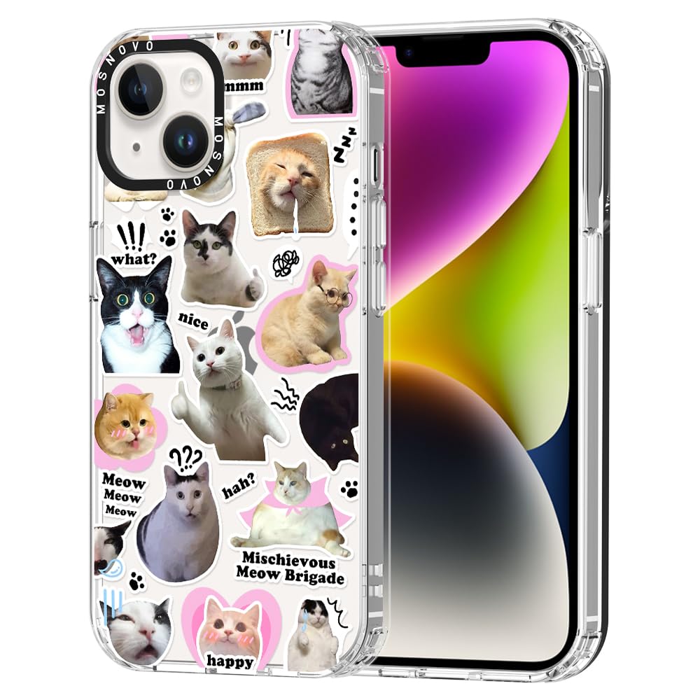 MOSNOVO for iPhone 13/14 Case | Military Grade 6.6ft Drop Tested | Clear with The Cat Brigade Design