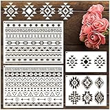 yhslmh Tribal Geometric Stencils for Painting on Wood Furniture Wall Reusable Canvas Aztec Stencil for Crafts Kids Boho Drawing Card Making Pattern Decorative (Aztec)