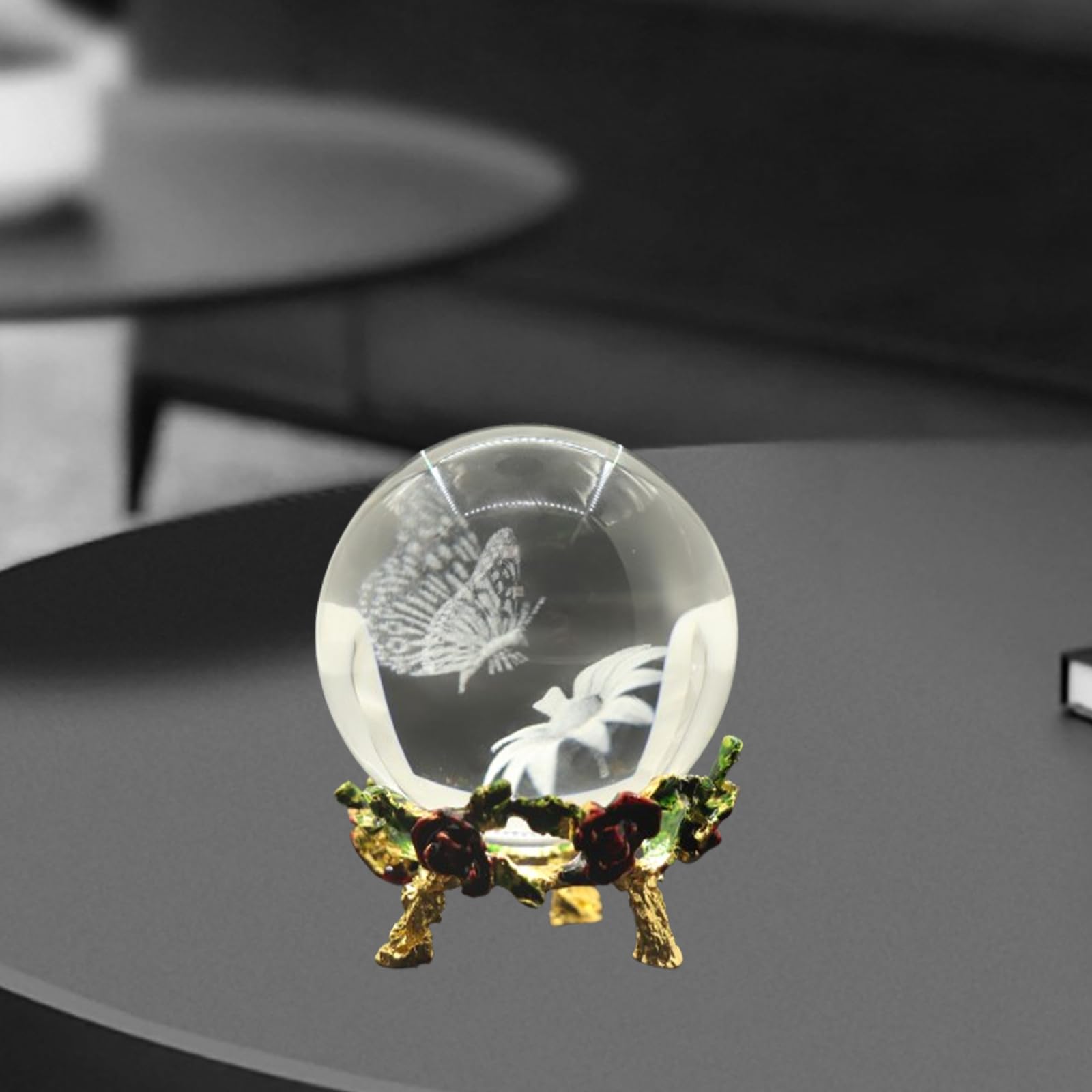 Boule de Cristal Papillon de 60 mm, Gravée au Laser 3D Presse Papier, Boule de cristal, avec support, Décoration de table, Cadeaux pour femmes