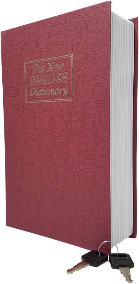 Book Safe Box Dictionary Diversion Lock Box with Key Closing - Portable Book Safe - Store Money, Jewelry, and Other Documents (Large (10.5" x 8.00" x 2.75"), Red)