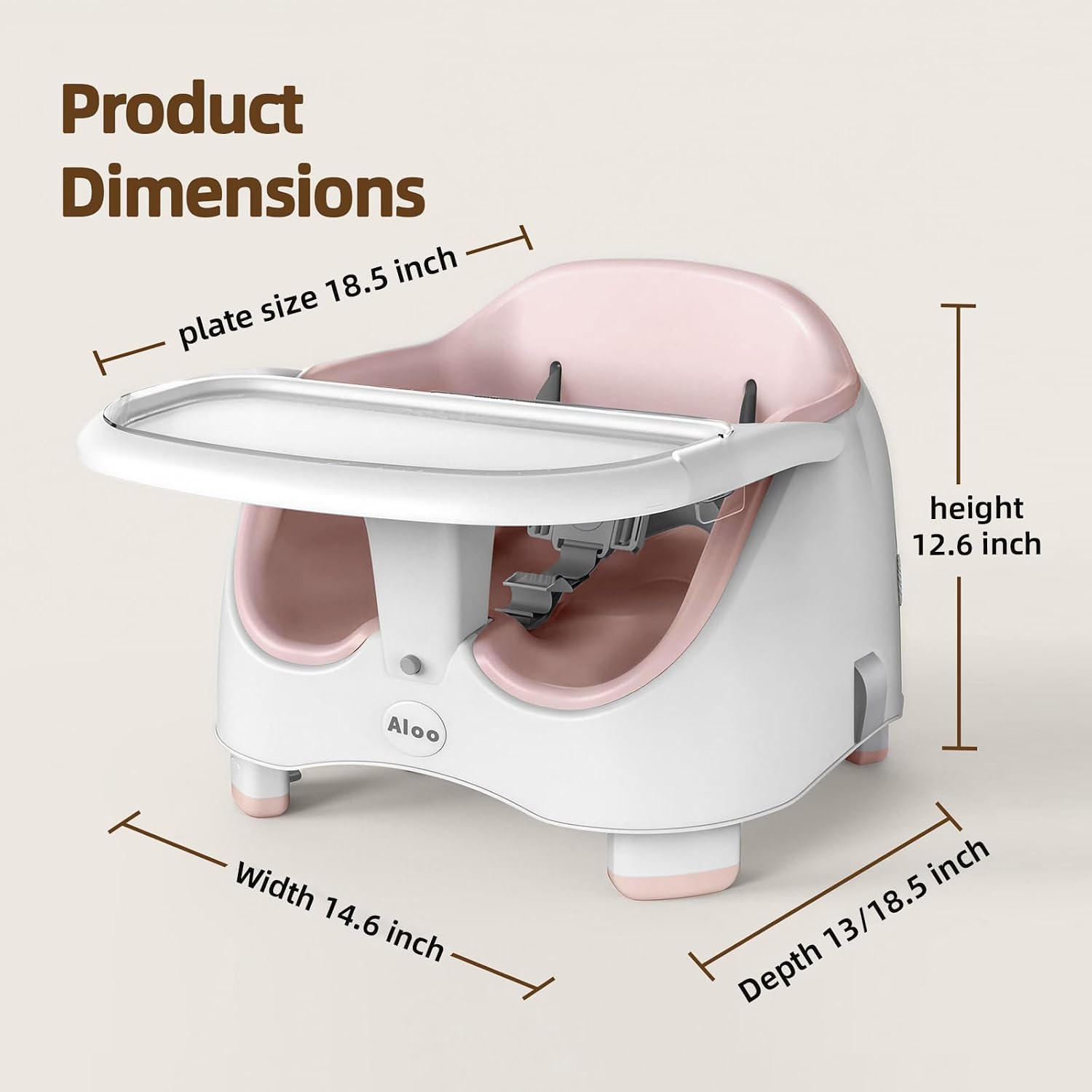ALOO 2-in-1 Baby Booster Seat for Kitchen Chair or Floor, Portable Toddler Booster Chair with Removable Double-Layer Tray, Washable PU Cushion, 3-Point Safety Belt, Anti-Slip Feet, 6-36 Months