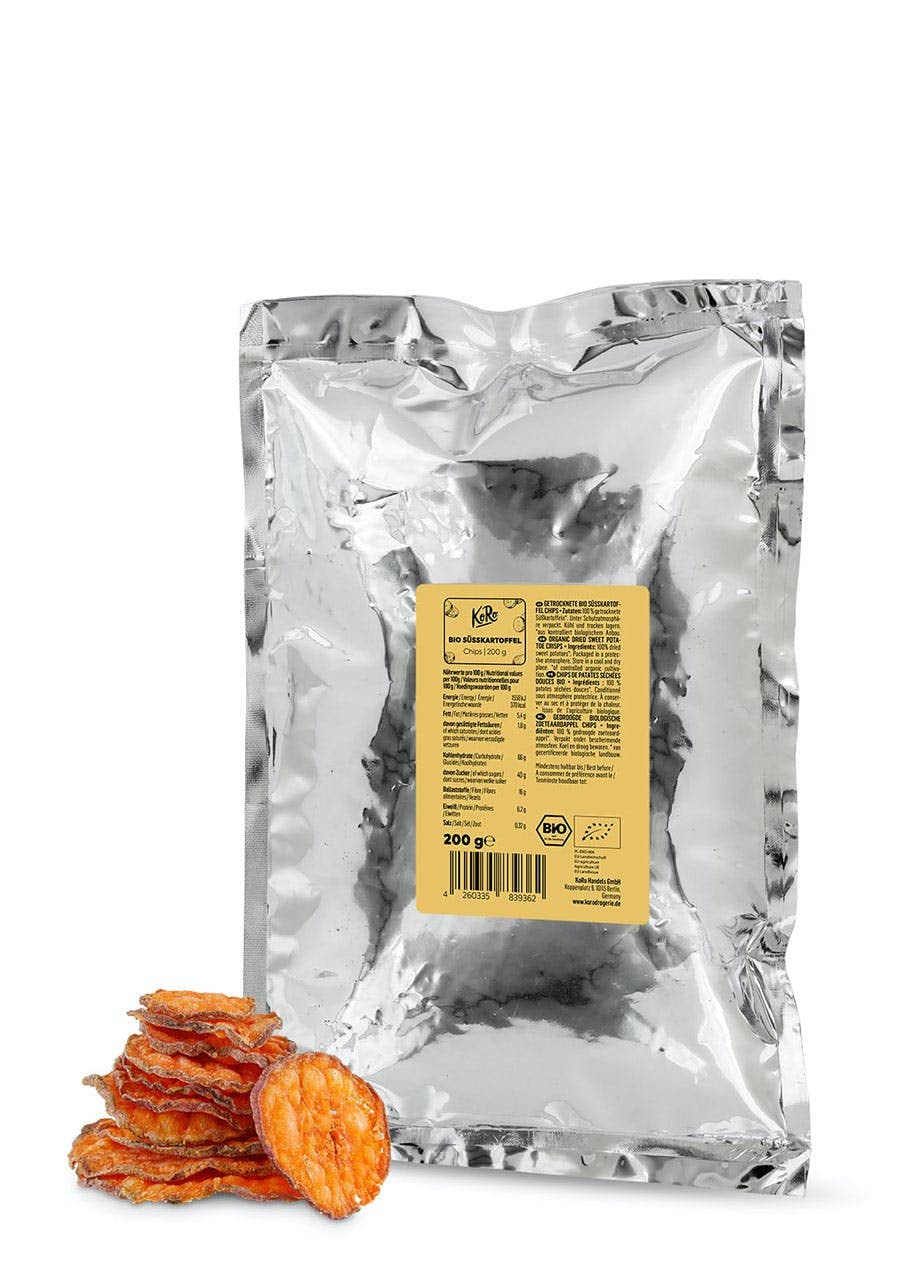 KoRo - Bio Süßkartoffelchips ohne Zusatz von Öl und Salz 200 g - Aus 100% Süßkartoffeln - Knusprige Scheiben - Ohne Zusätze