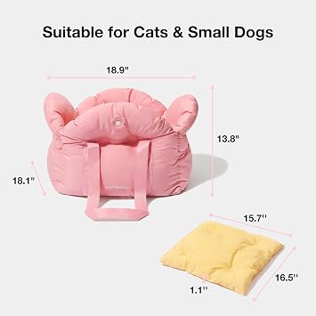 VETRESKA Dog Carrier Dog Car Seat for Small Dogs - Washable Cat Carrier Portable Puppy Bed for Car Seat of Easy Installation Pet Travel Carrier Bed with Storage Pocket & Safety Clip-On Leas