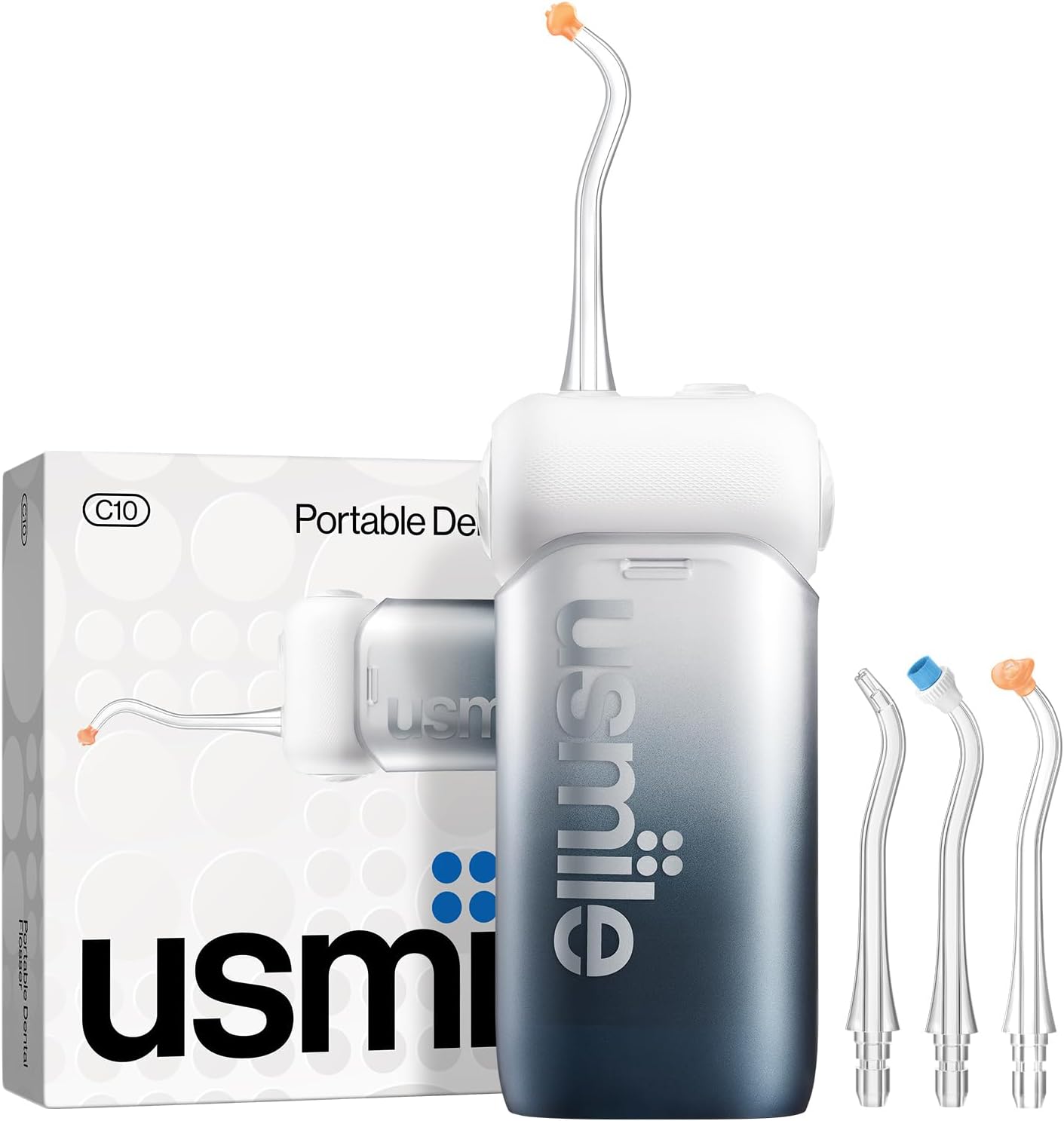 usmile C10 Portable Water Flosser for Teeth – Travel-Friendly, 95-Day Battery, 4 Modes, 360° Nozzle, 180ml Tank, IPX7 Waterproof, Dentist-Recommended for Braces, Implants & Sensitive Gums (Black)