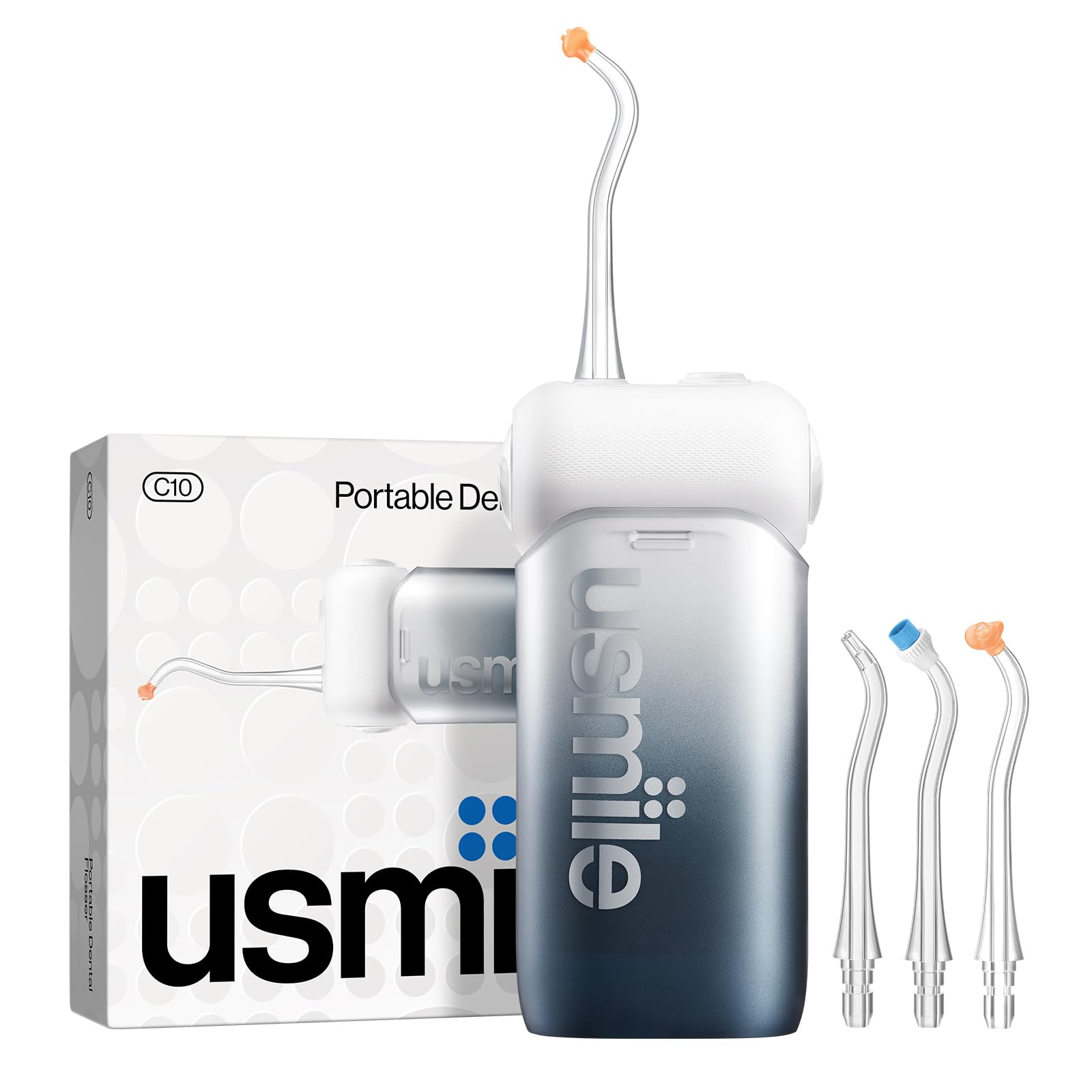 usmile C10 Portable Water Flosser – Travel-Friendly, 95-Day Battery, 4 Modes, 360° Nozzle, 180ml Tank, IPX7 Waterproof, Dentist-Recommended for Braces, Implants & Sensitive Gums (): Black