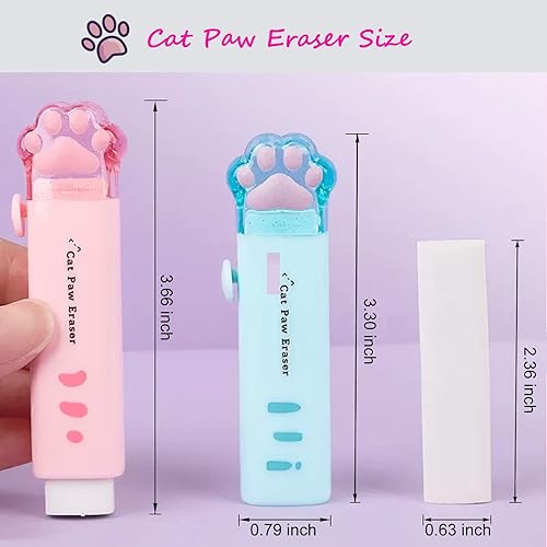 Vista 2 de 4 piezas de borrador retráctil Kawaii con patas de gato para niños, goma para estudiantes que escriben, dibujar estéticos suministros escolares