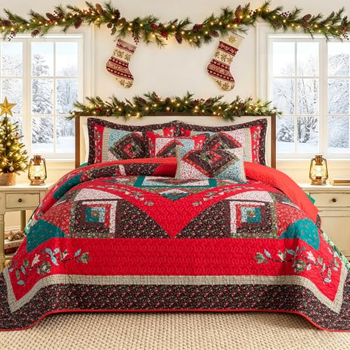 BEDIFANY Christmas King Size Quilt Set - Cotton Bedspreads King for Bed