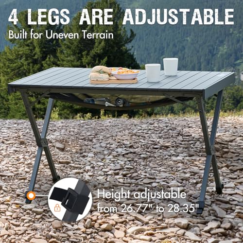 PORTAL Folding Outdoor Camping Table with Adjustable Height, Aluminum Roll-Up Top and Carry Bag, Big Large Portable Tables for Picnic, BBQ and Tailgating, Dark Gray by Portal - Image 3