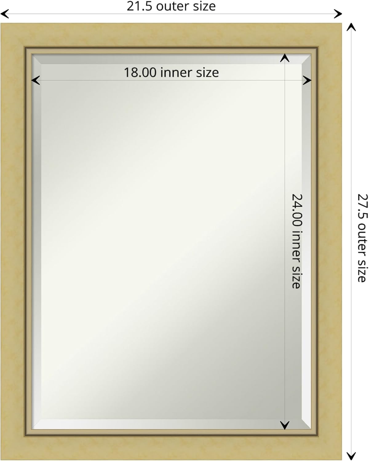 Amanti Art Gold Bathroom Mirror for Over Sink, 27x21 Landon Gold Narrow Rectangle Vanity Mirror, Medium Casual Frame, Hangs Horizonally and Vertically, Bathroom Wall Decor, Beveled Edge