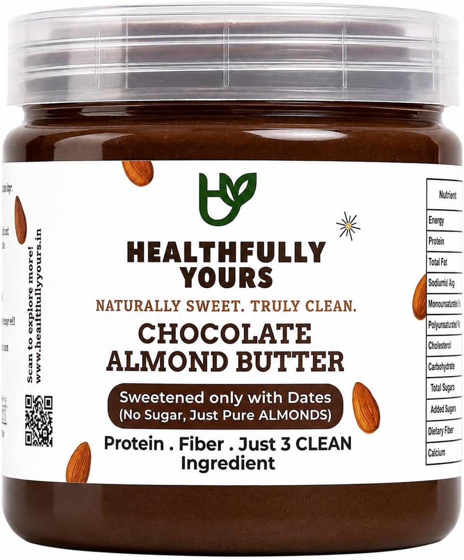 Healthfully Yours Chocolate Almond Butter, No Added Sugar, 74% Slow-Roasted Almonds, Vegan, 200g