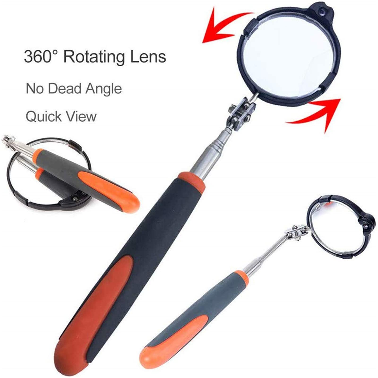 Miroir d'inspection télescopique avec éclairage, 3 pièces, pour Inspection sous véhicule, Entretien du châssis, Longueur télescopique 760 mm/910 mm/940 mm