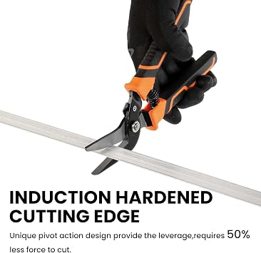 Sharp-tec 8 Inch Tin Snips, Offset Aviation Snips with Safety Lock, Ergonomic Metal Cutting Shears HRC55 Hardened Blade for Sheet Metal, Cardboard, Carpet, Hardware Cloth, DIY