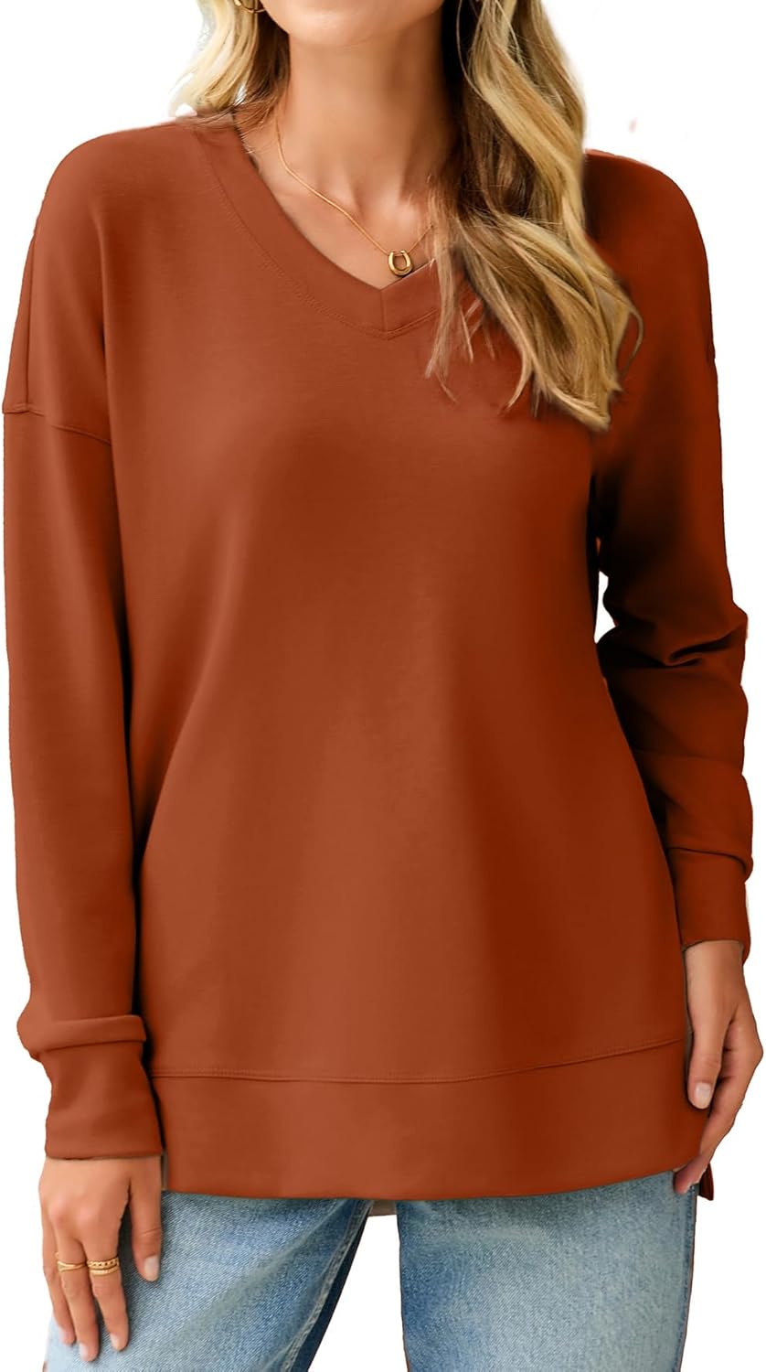 Glamaker Women's Long Sleeve V Neck Sweatshirt Air Essentials Soft Loose Pullover Sweatshirts