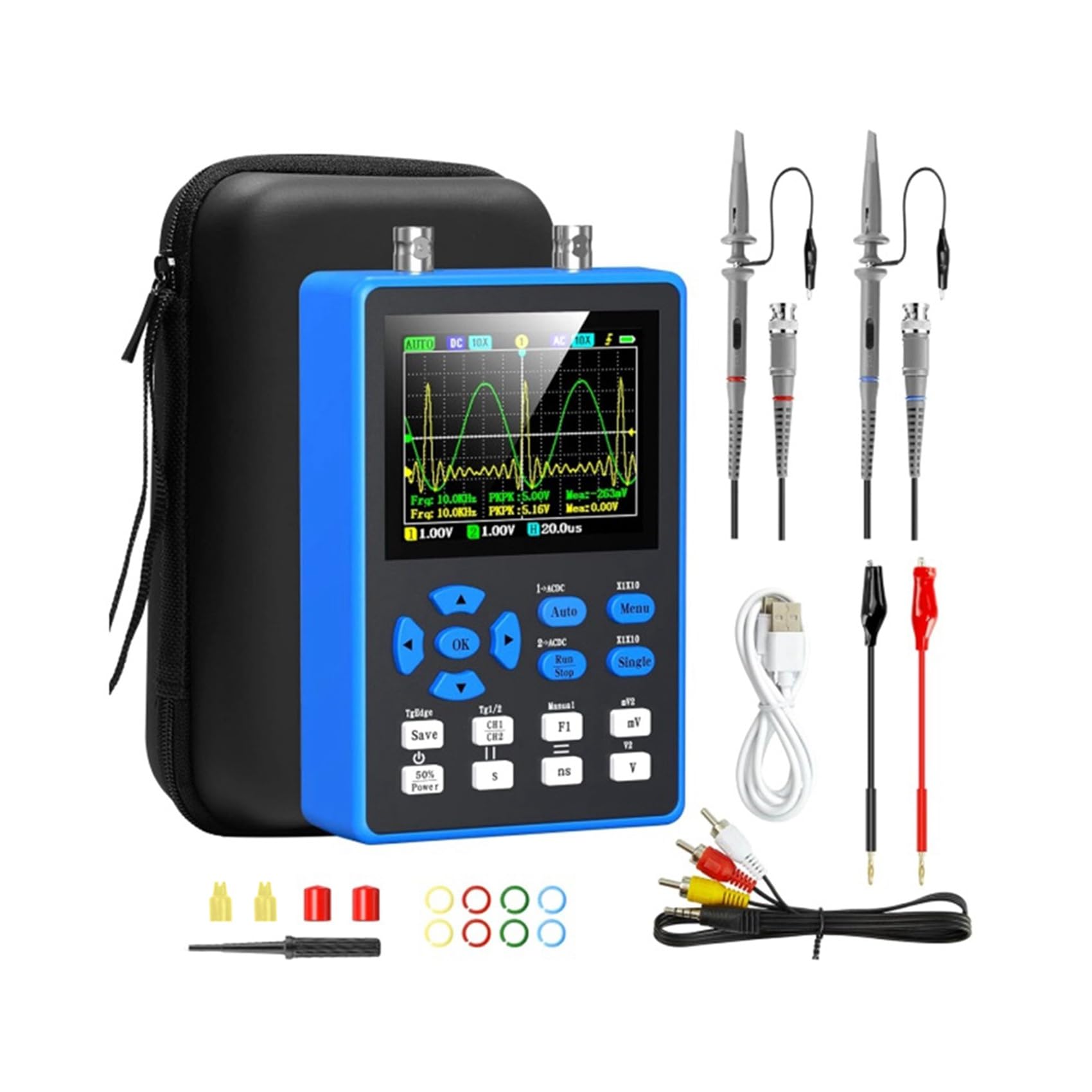 DSO2512G Digital Oscilloscope with 2 Channels 120Mhz Bandwidth Signal Generator 500MSa/S Sampling Rate, 2.8 Inch Display Easy Install Easy to Use