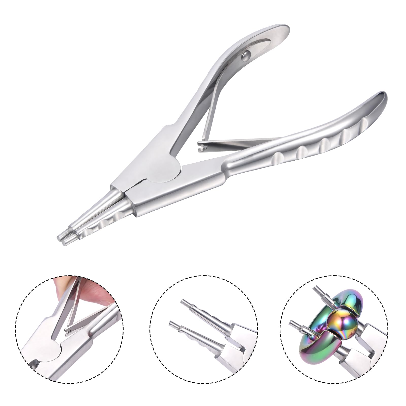 Set di pinze per piercing da 3 mm, 4 mm, 5 mm, pinza per piercing a sfera, pinza per apertura dell'anello per viti on off, piercing a sfera, pinzetta per piercing a sfera
