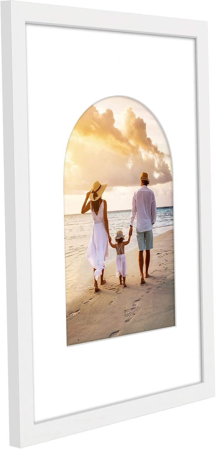 Americanflat 8x12 Picture Frame with Arch Mat Insert and Shatter-Resistant Glass - Signature Collection - Designer Photo Frames for Wall Display - 12x18 Poster Frame without Mat - White