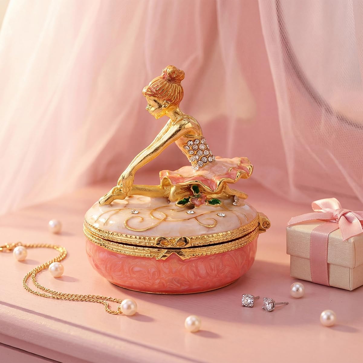 Ballet Girl Trinket Box Hinged Enameled Hand-Painted Figurine Ornaments Craft Unique Gift for Home Decor