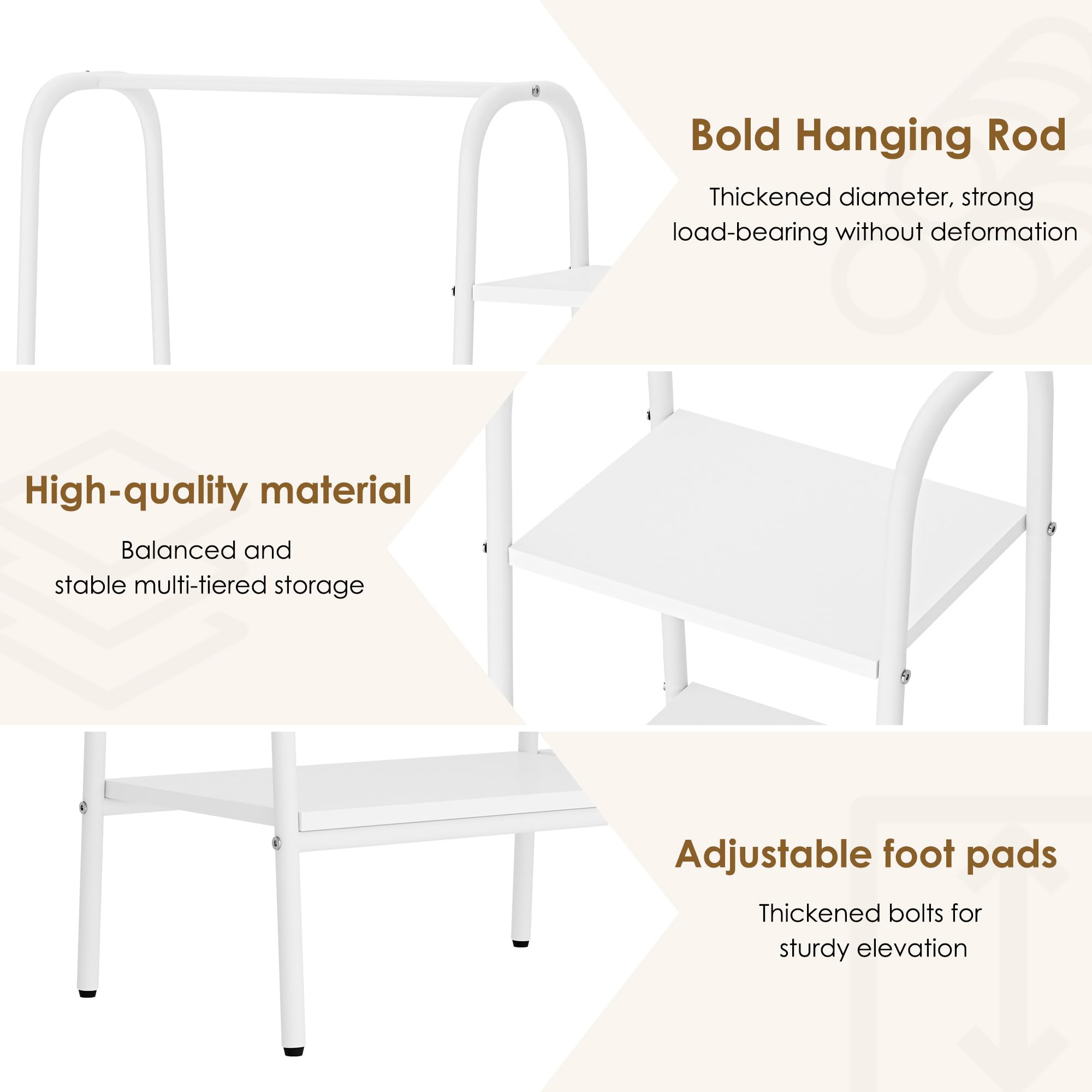 sogesfurniture Appendiabiti da terra con 4 ripiani in legno e metallo, 100 x 40 x 150 cm, colore bianco