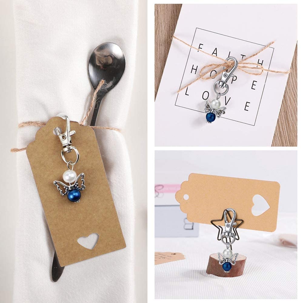 Mailfull 20 Pcs Portachiavi Angelo Custode Angelo di Perle Ciondolo con Sacchetto in Organza e Etichette di Carta Kraft per Matrimonio Battesimo