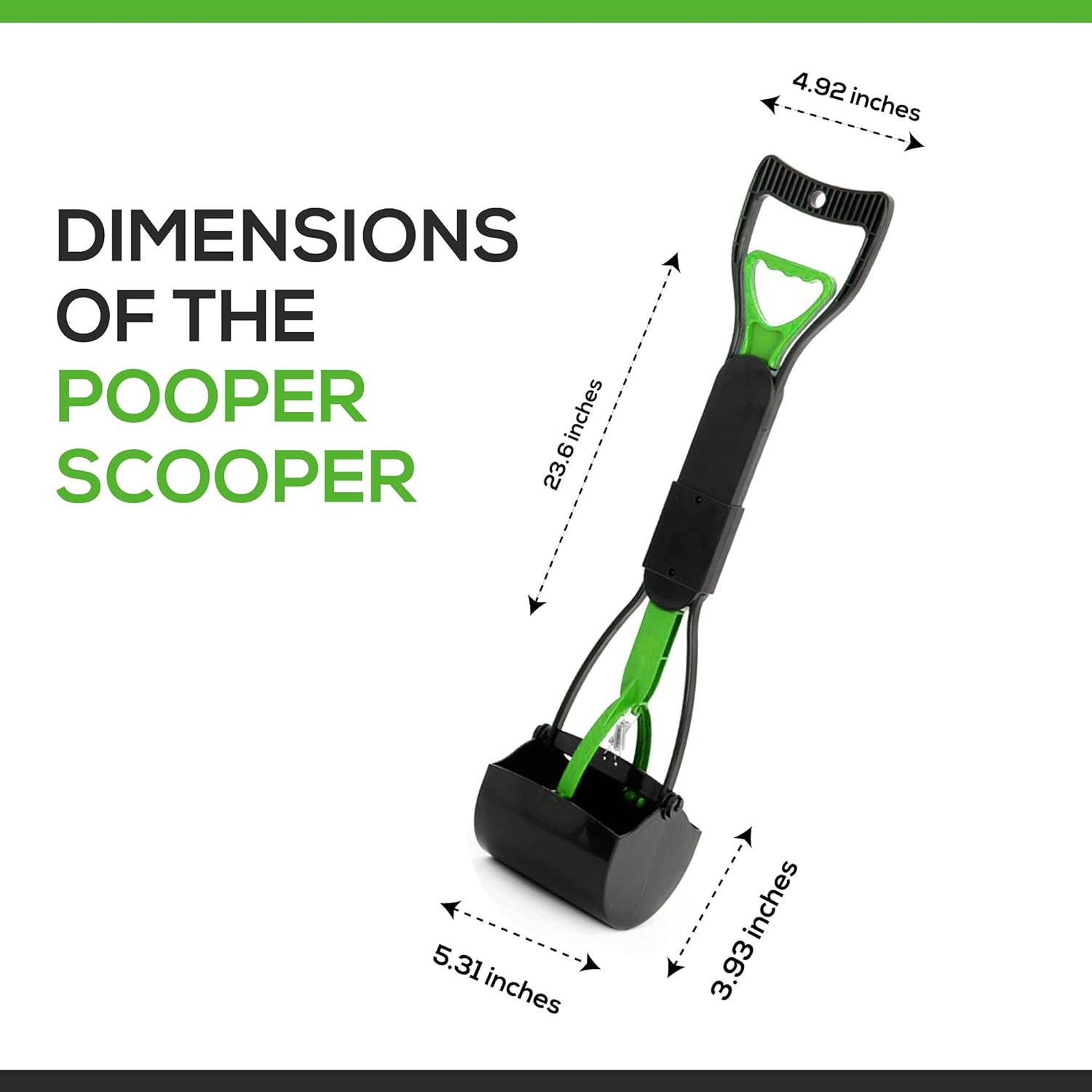 Temmel Pooper Scooper - Poop Scooper for Pet Waste Picking Up Without Smell - Dog Pooper Scooper with Foldable Long Handle – Heavy Duty Dog Poop Scoop with Jaw Claw Bin (23.62 Inches) (Green)
