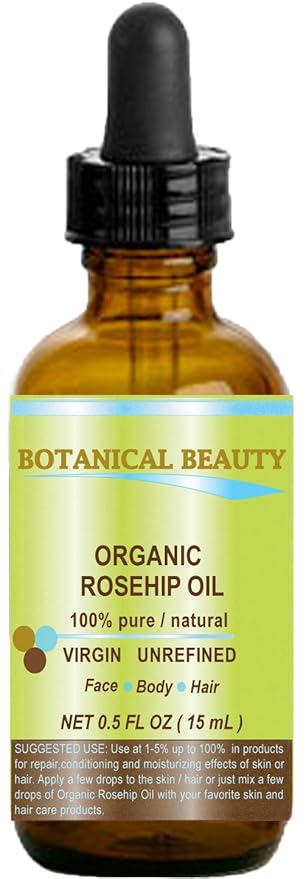 Botanical Beauty ORGANIC ROSEHIP OIL 100% Pure. For Face, Hair and Body. 0.5 Fl.oz.- 15 ml.