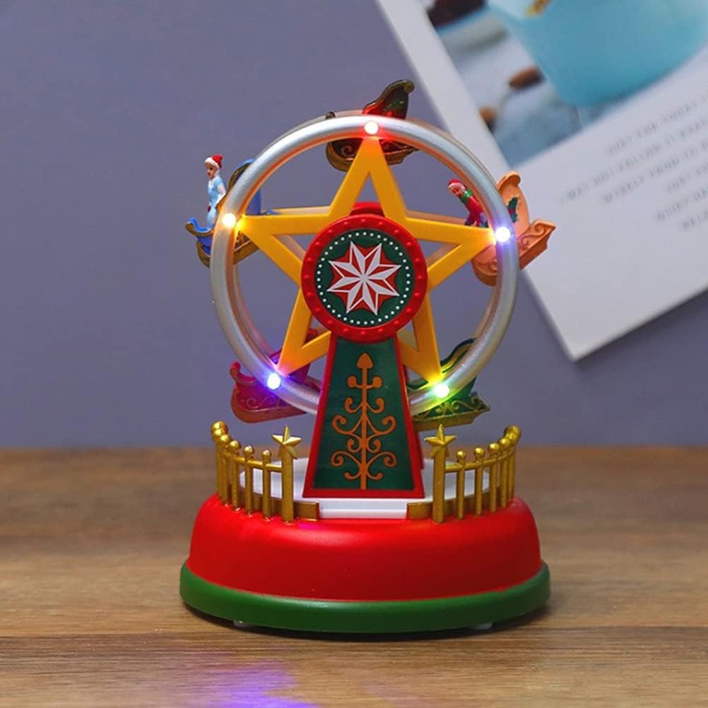 Gonetre Christmas Mini Music Box Luminous Carousel Ferris Wheel Animated Christmas Romantic Desktop Decoration for Home Office (16/12/12260.00)