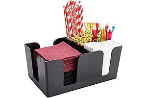 Restaurantware Bar Lux Black Plastic Caddy with 6 compartments for Organising Napkins,...