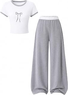 Azmxynol Tween Girls Clothes 2 Piece Outfit T-Shirt Top + Wide Leg Pants Girl Trendy Clothing Set, Sizes 7-16 Years