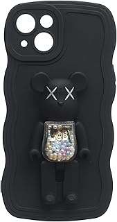 جراب حماية خلفي من السيليكون، جراب حماية مضاد للصدمات ومصمم بحامل وحافة مرتفعة لحماية عدسة الكاميرا لموبايل آيفون 14 برو، لون أسود