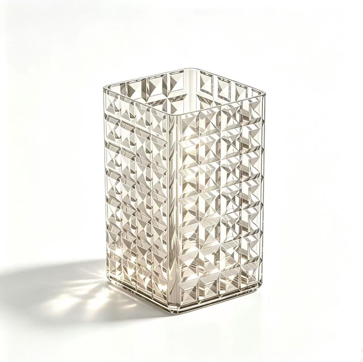 Acrylic Toothbrush Holder, Clear Diamond Faceted Bathroom Cup (Light Amber)