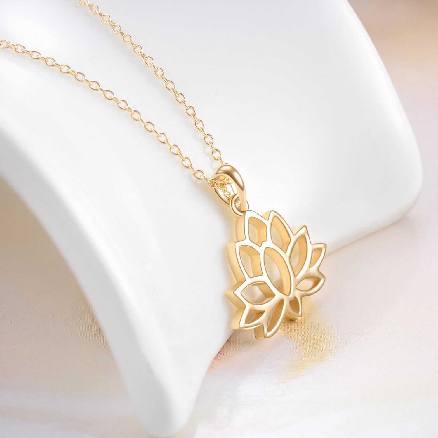 Open Lotus Flower Necklace for Women Gold Plated Yoga Pendant Necklace for Women with 18+2 Inches Chain Jewelry Gifts for Birthday Christmas Mother's Day
