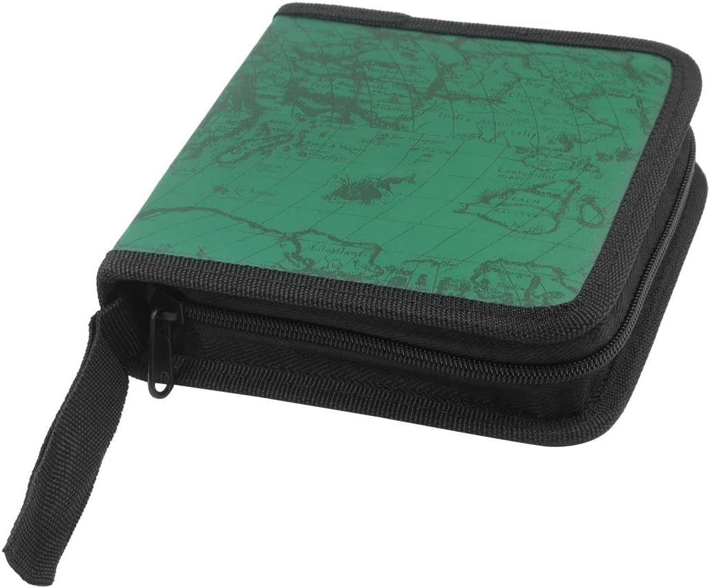 Map Print Zipper 40 Capacity CD DVD Wallet Case Holder Dark Green