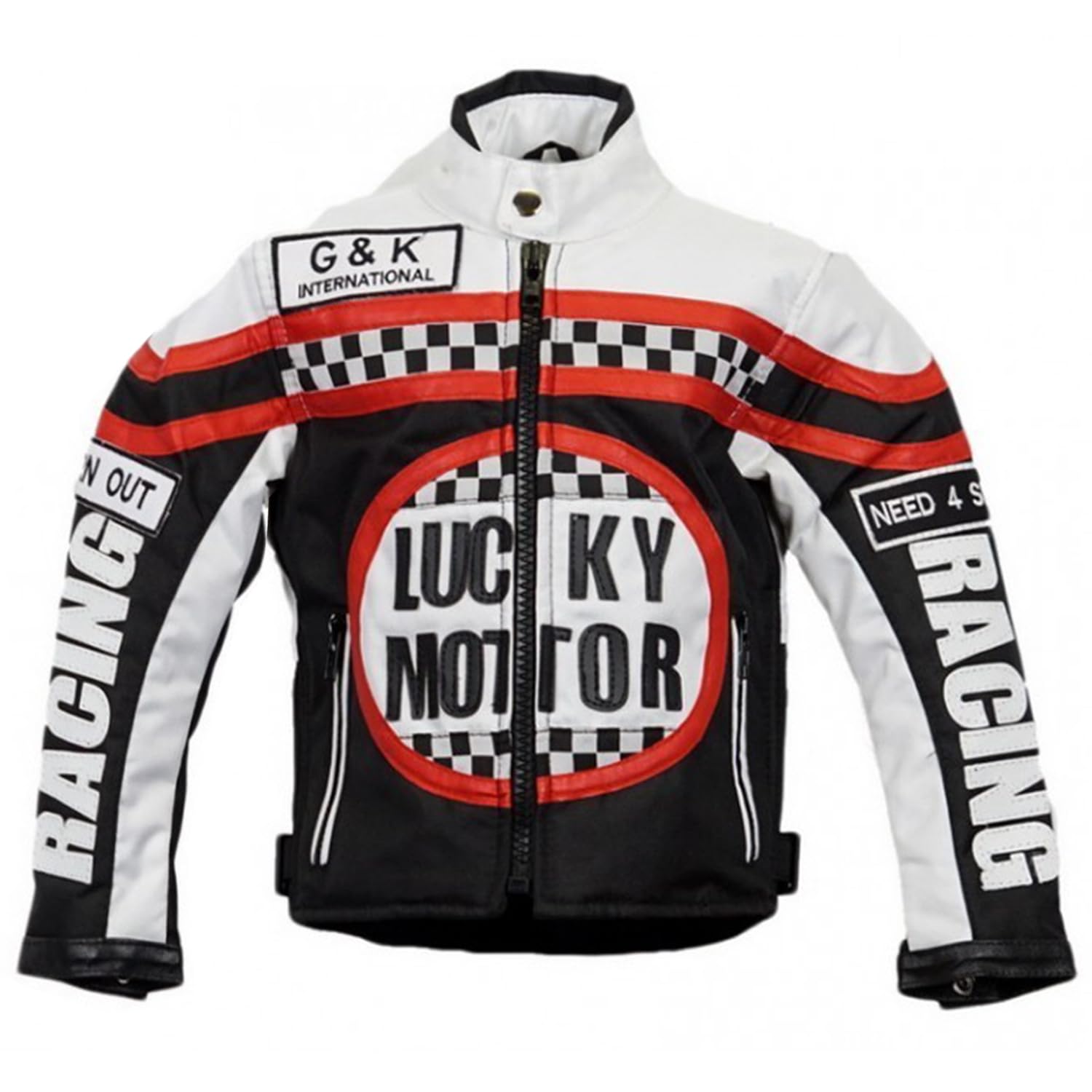 MDM Kinder Bikerjacke in schwarz/weiß, Motorradjacke, Racing Jacke