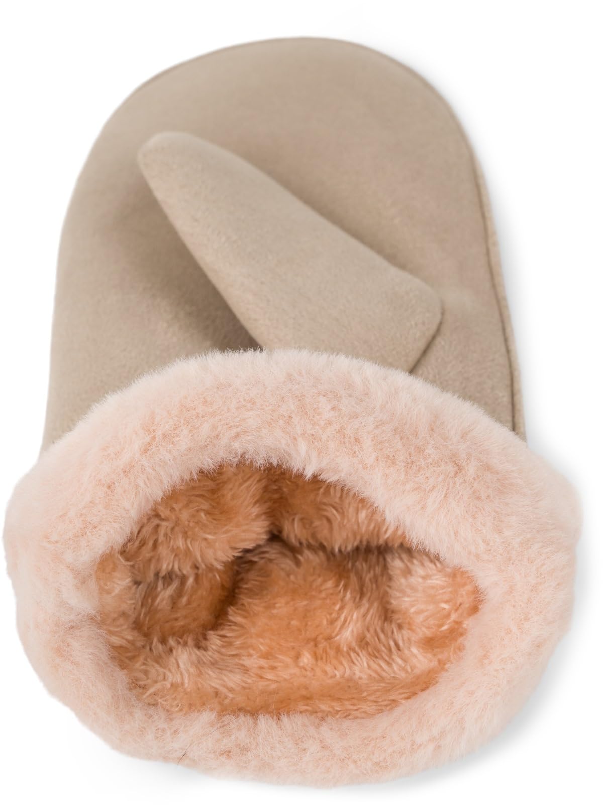 styleBREAKER Damen Winter Fäustlinge aus Veloursleder-Optik mit weichem Kunstfell-Bund - Warme Fausthandschuhe 09010048
