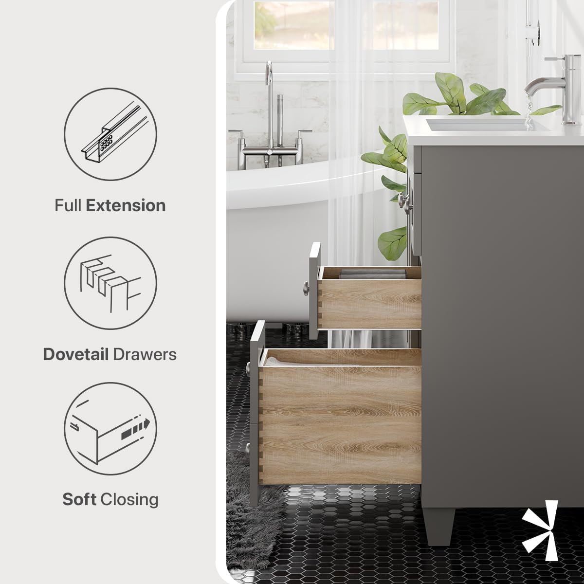 Eviva Gray Small Bathroom Vanity with Sink -Standing Single Sink Bathroom Vanity with Top - Wood Bathroom Sink Cabinet Metal Frame - Single Drawer Vanity Bathroom -24 Inch Vanity with Sink